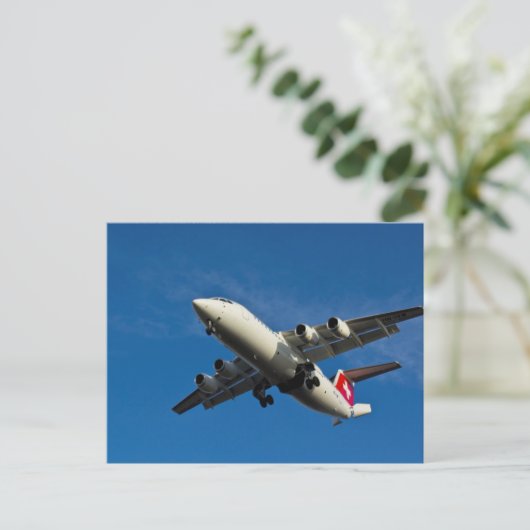 Jet vliegtuig landing briefkaart (Staand voorkant)