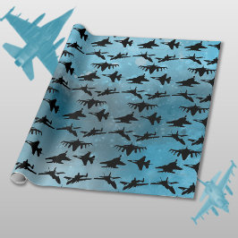 Jet Vliegtuig Zwart Blauw Militaire waterverf Cadeaupapier