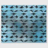 Jet Vliegtuig Zwart Blauw Militaire waterverf Cadeaupapier (Vlak)