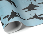 Jet Vliegtuig Zwart Blauw Militaire waterverf Cadeaupapier (Rol Hoek)