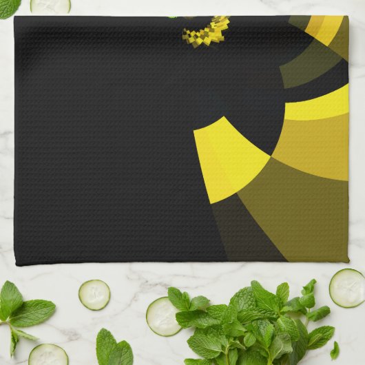 Jet Zwart en Goud Vector Art Print Grafisch Ontwer Theedoek (Gevouwen)