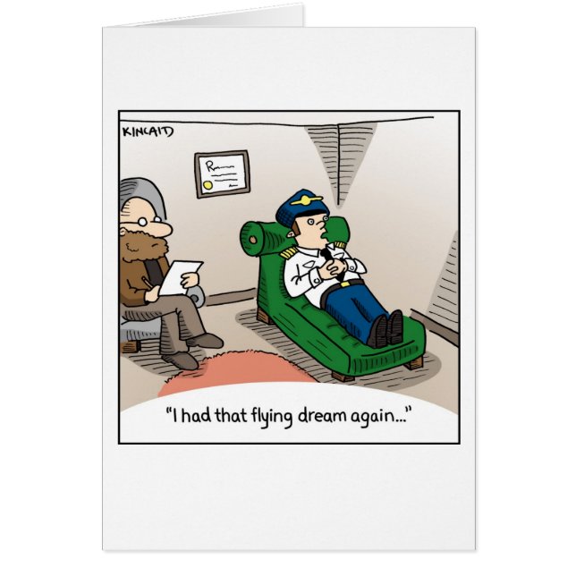 Jetlagged Comic Card—Pilot in Therapy (Voorkant)
