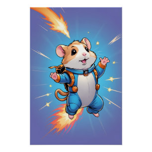 Jetpack Hamster Poster   Grappige Cartoon Muurkuns