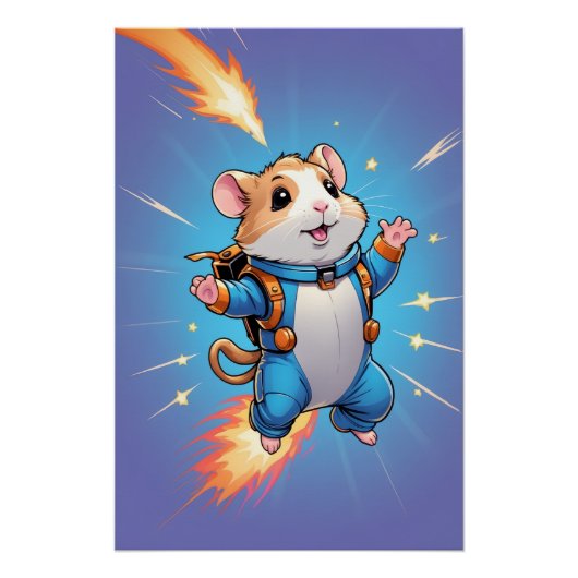 Jetpack Hamster Poster | Grappige Cartoon Muurkuns (Voorkant)