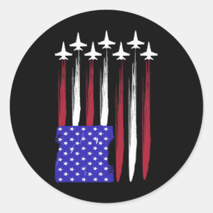 Jets 4th of July Patriottisch Rood Wit Blauw Vlag Ronde Sticker