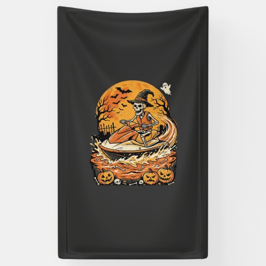 Jetski Halloween skelet heks pompoen ontwerp_1 Spandoek (Verticaal)