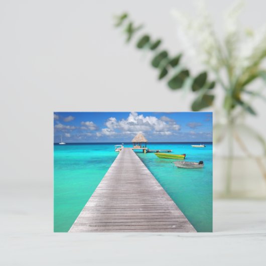 Jetty met boten in een tropische lagune briefkaart (Staand voorkant)