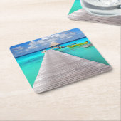 Jetty met boten in een tropische lagune kartonnen onderzetters (Schuin)