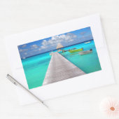 Jetty met boten in een tropische lagune rechthoekige sticker (Envelop)