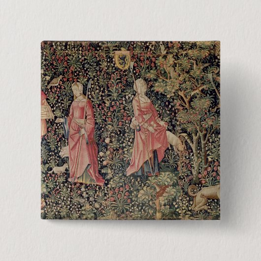 Jeu de Marelle et Cueillette de Fruits" Vierkante Button 5,1 Cm (Voorkant)