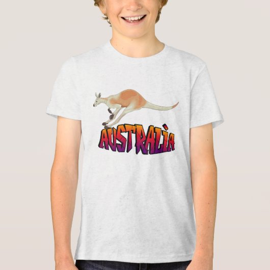 Jeugd Australië Kangoeroe Retro Grafisch Tri-Blend Shirt (Voorkant)