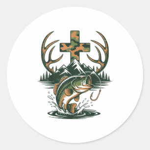 Jeugd Camo geloof jagen vissen kruis visser C Ronde Sticker