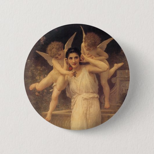 Jeugd door Bouguereau, Victoriaanse engelenportret Ronde Button 5,7 Cm (Voorkant)