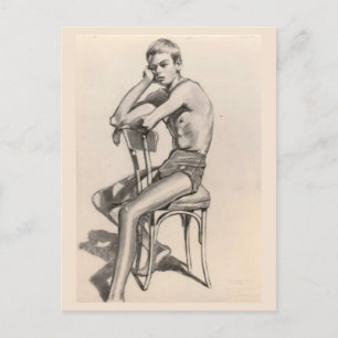 Jeugd in zwemkleding Zitten op een stoel Briefkaart
