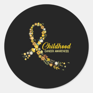 Jeugd Kanker Bewustzijn Hippie Bloem Gouden Ribb Ronde Sticker