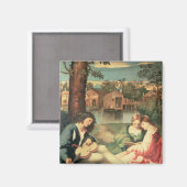 Jeugd met gitaar en twee meisjes die zitten magneet (Voorkant / Achterkant)