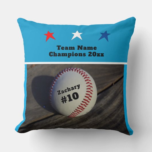 Jeugd Team Baseball Naam Nummer Sterren Kussen (Voorkant)