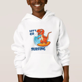 Jeugd witte surfende dinosaurus hoodie maat M 