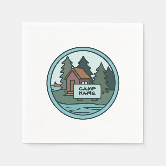 Jeugd zomerkamp eiland hut met eigen bord servet (Voorkant)