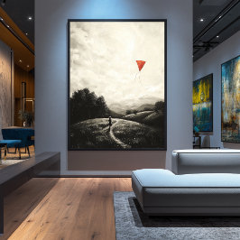 jeugdherinneringen - Jongen met vlieger in open l Poster