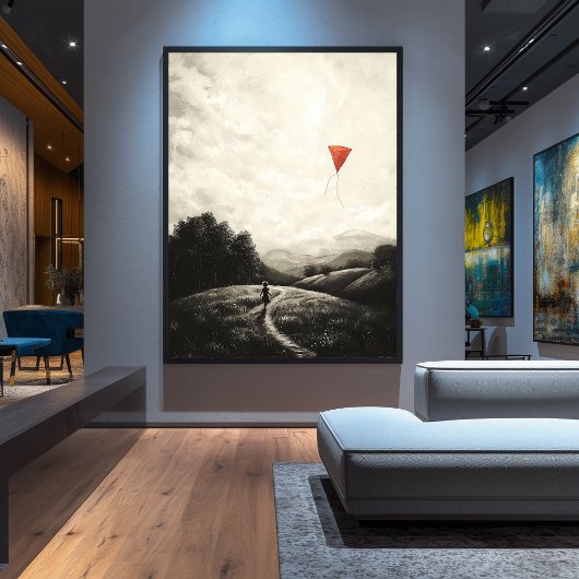 jeugdherinneringen - Jongen met vlieger in open l Poster