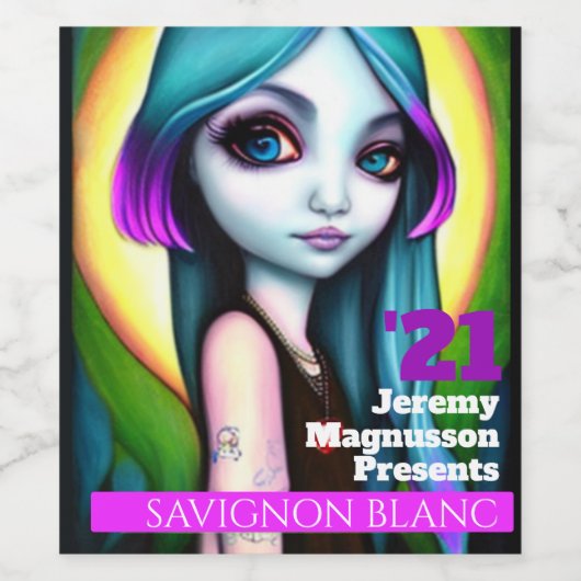 Jeugdige blauw-roze ombre kleur haar meisje custom wijn etiket (Enkel label)