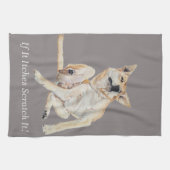 jeukende hond die schilderij krast met een grappig theedoek (Horizontaal)