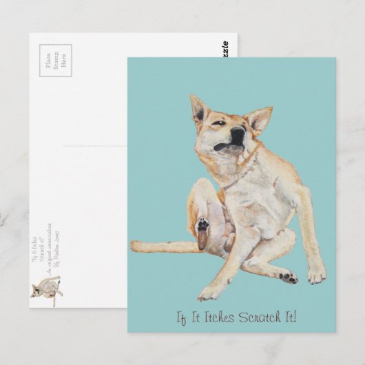 jeukende hond krabt afbeelding met grappige slogan briefkaart (Voorkant / Achterkant)