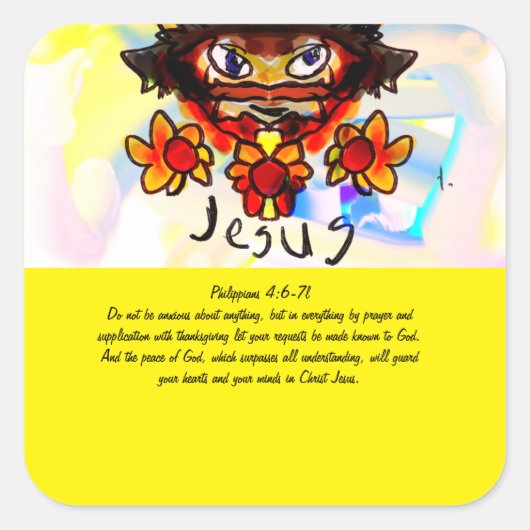 jeus met zonnebloemen mok magnet note vierkante sticker (Voorkant)