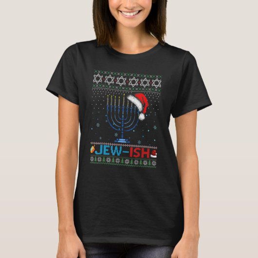 Jew ish Jewish Pun Menorah Santa Hanukkah Christma T-shirt (Voorkant)