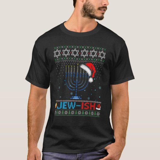 Jew ish Jewish Pun Menorah Santa Hanukkah Christma T-shirt (Voorkant)