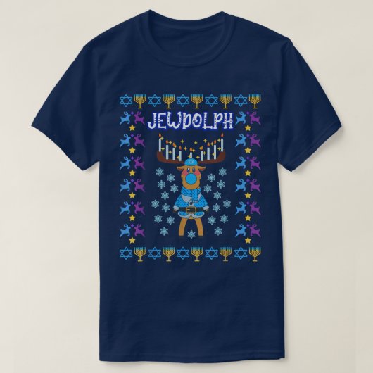 Jewdolph Jewish Reindeer Hanukkiah Fun Ugly Hanukk T-shirt (Design voorkant)