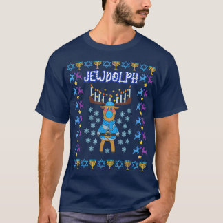Jewdolph Jewish Reindeer Hanukkiah Fun Ugly Hanukk T-shirt