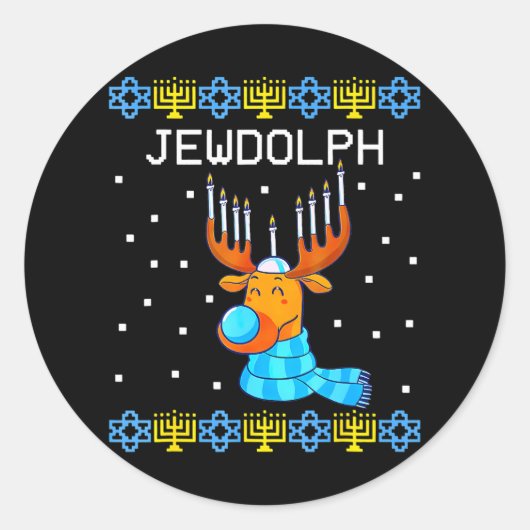 Jewdolph Ugly Hanukkah Reindeer Menorah Chanukah Ronde Sticker (Voorkant)