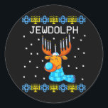 Jewdolph Ugly Hanukkah Reindeer Menorah Chanukah Ronde Sticker<br><div class="desc">Jewdolph Ugly Hanukkah Reindeer Menorah Chanukah</div>
