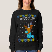 Jewdolph Ugly Hanukkah Sweater Reindeer Menorah Ch (Voorkant)