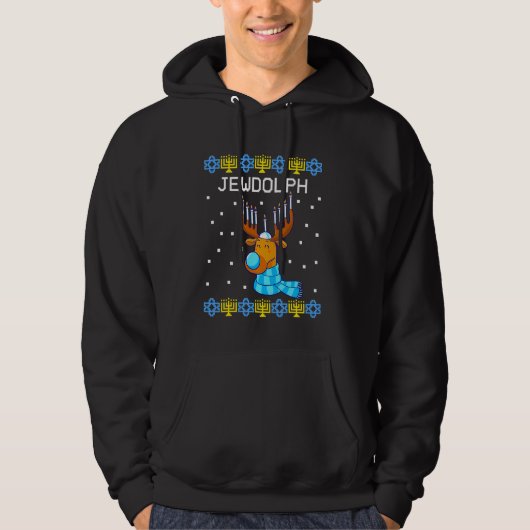 Jewdolph Ugly Hanukkah Sweater Reindeer Menorah Ch (Voorkant)