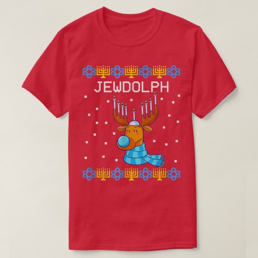 Jewdolph Ugly Hanukkah Sweater Reindeer Menorah Ch T-shirt (Design voorkant)