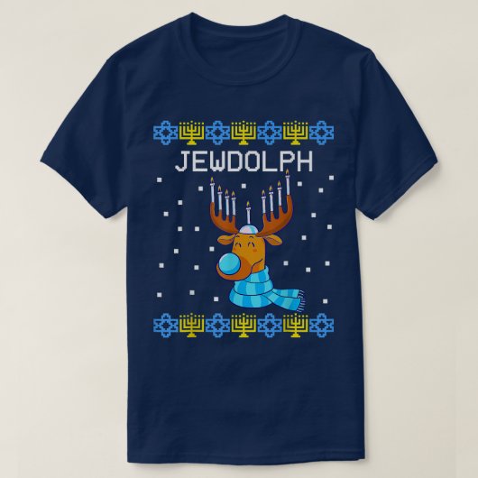 Jewdolph Ugly Hanukkah Sweater Reindeer Menorah Ch T-shirt (Design voorkant)