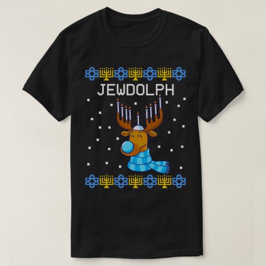 Jewdolph Ugly Hanukkah Sweater Reindeer Menorah Ch T-shirt (Design voorkant)