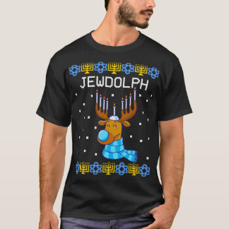 Jewdolph Ugly Hanukkah Sweater Reindeer Menorah Ch T-shirt