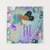 Jewel Afro Zeemeermin Baby Shower Banner Wandkleed (Voorkant (horizontaal))