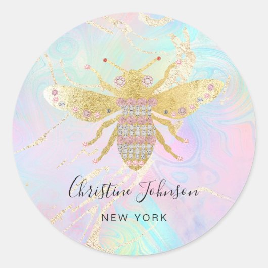 Jewel Bee logo op Faux holografisch ontwerp Ronde Sticker (Voorkant)