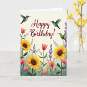 Jewel Birds Verjaardag Scene Kaart (Gele Bloem)