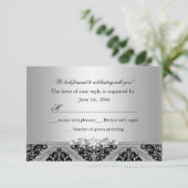 Jewel & Black Damask Zilver RSVP (Staand voorkant)