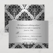 Jewel & Black Damask Zilveren RSVP (Voorkant / Achterkant)