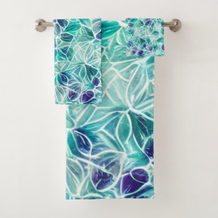 Jewel Blues Leaf Pattern Bad Handdoek