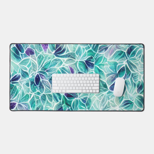 Jewel Blues Leaf Pattern Bureaumat (Keyboard & Muis)