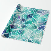 Jewel Blues Leaf Pattern Cadeaupapier (Uitgerold)