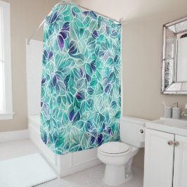 Jewel Blues Leaf Pattern Douchegordijn